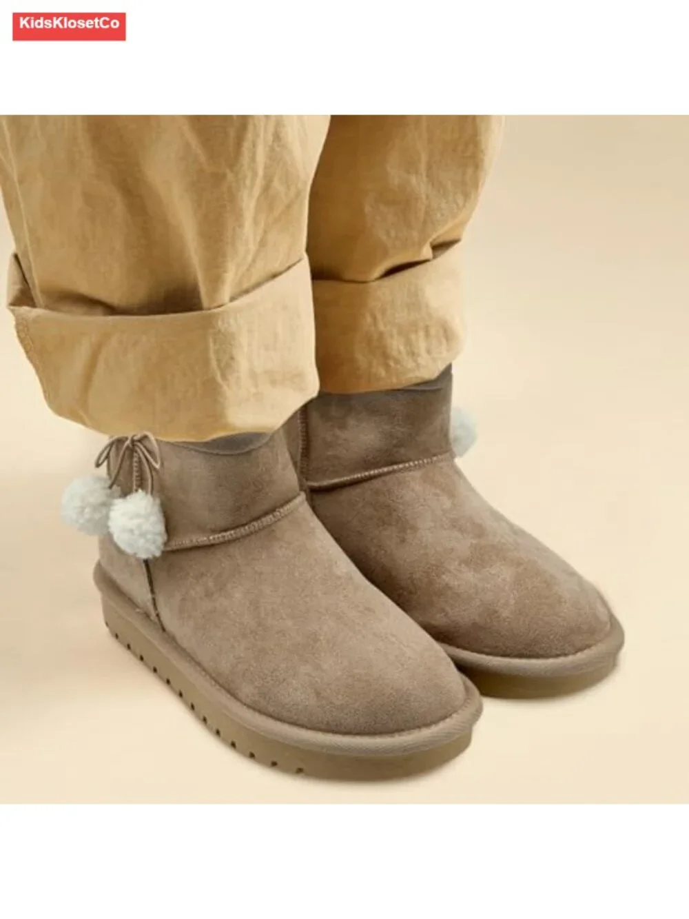 Kids Snow Boots Faux Suede Fur Lined Slip On Ankle Winter Boot
